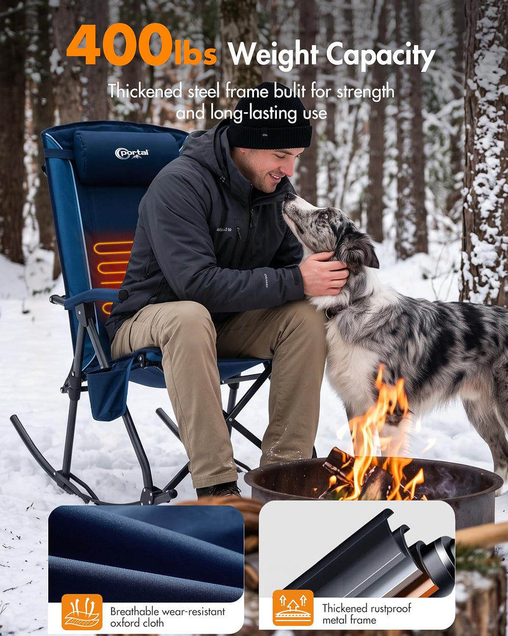 Portal Heated Folding Rocking Camping Chair Oversized Portable Outdoor Rocker...