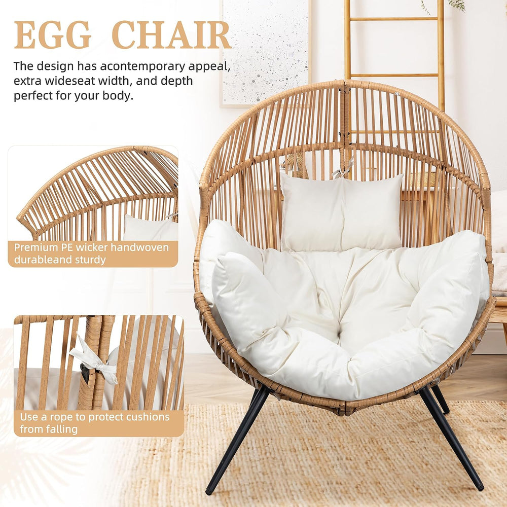 Vongrasig Outdoor Wicker Egg Chair PE Rattan Chair with Cushion, Oversized Pa...