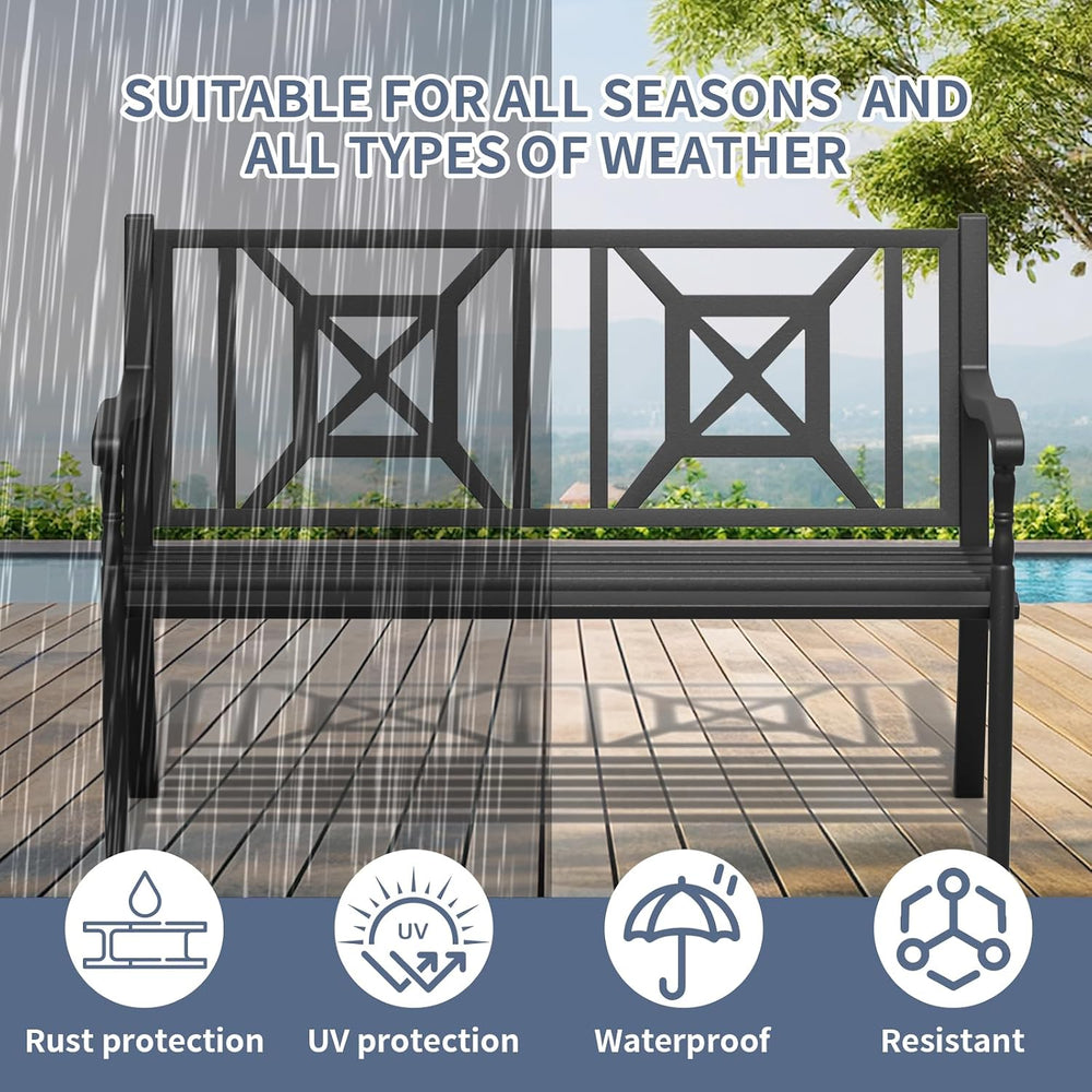50 Inches Outdoor Garden Bench, Outdoor Metal Frame Patio Bench (BK-05)