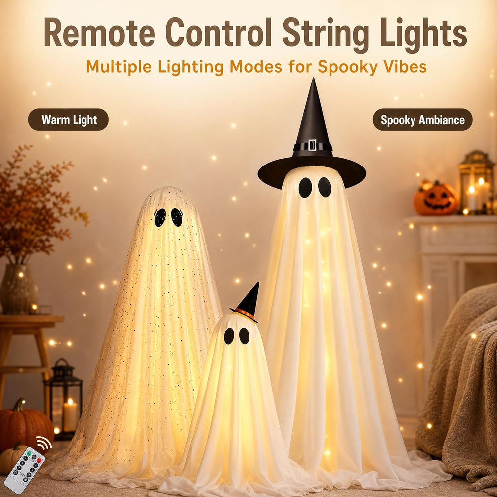 Halloween Decorations Indoor - Set of 3 Light Up Ghosts with Timer Remote