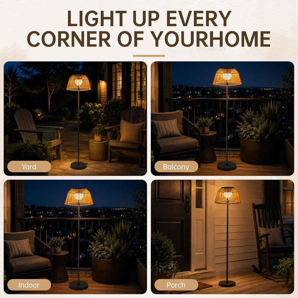 Solar Outdoor Floor Lamp with Rattan Shade, 3 Height Options