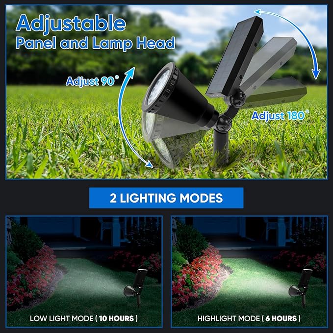 KEV 800 Lumens Solar Spot Lights Outdoor,18 LEDs Solar Flood Lights with 2 Mo...