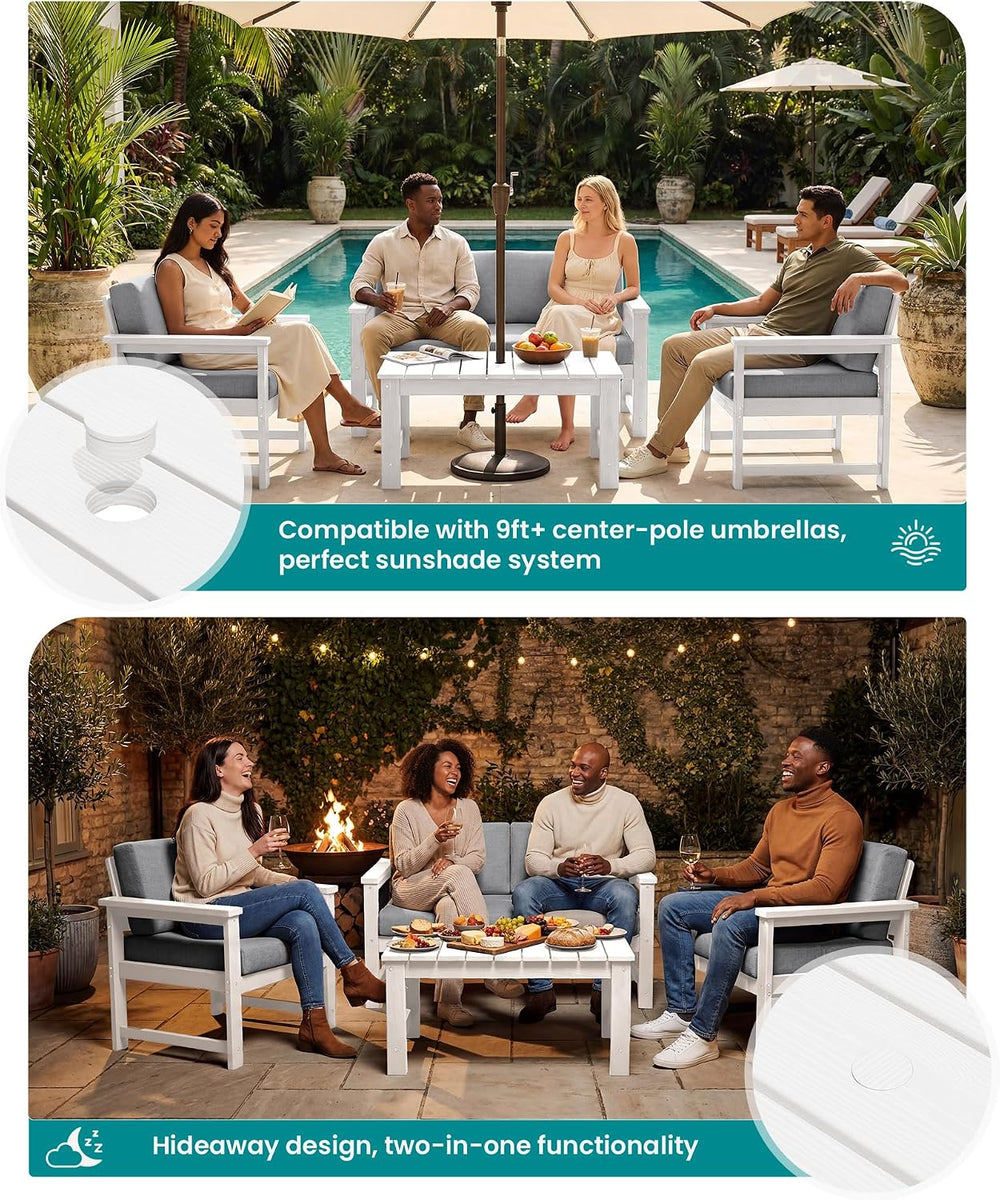 SERWALL 4 Pieces HDPE Outdoor Conversation Sofa Set with Cushions