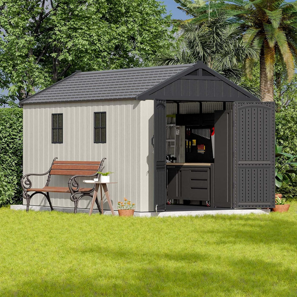 Patiowell 8x12 FT Resin Outdoor Storage Shed with Floor, Beige