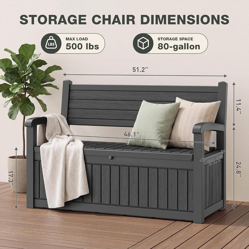 130 Gallon Lockable Deck Box, Black Outdoor Storage Box Bench
