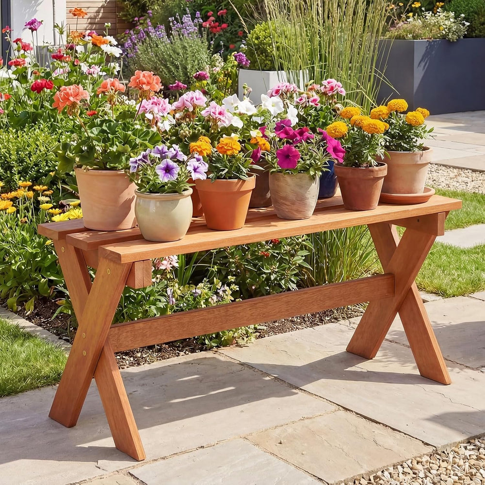 Tangkula Wood Backless Outdoor Bench, 2-Person Garden Bench, 1 Pack, Rustic