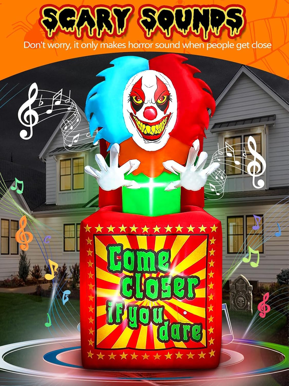 6.6 FT Halloween Inflatables Animated Clown with Music, Kalolary Circus Clown...