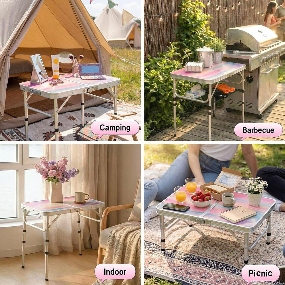 Yriuat Folding Camping Table 2ft Portable Picnic Table, Blush Haze