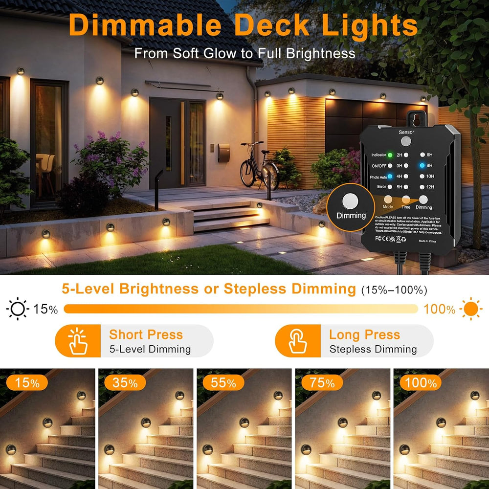 Low Voltage LED Deck Lights Kit with Plug-in Transformer, Dusk-to-Dawn Timer ...