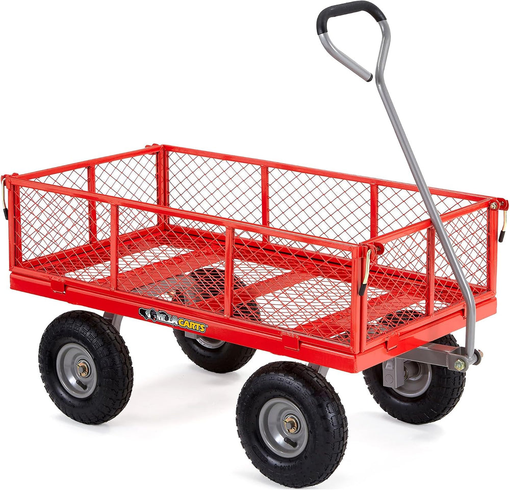 Gorilla Carts Steel Utility Garden Cart, 800 lb. Capacity, 4 Cu Ft, Red