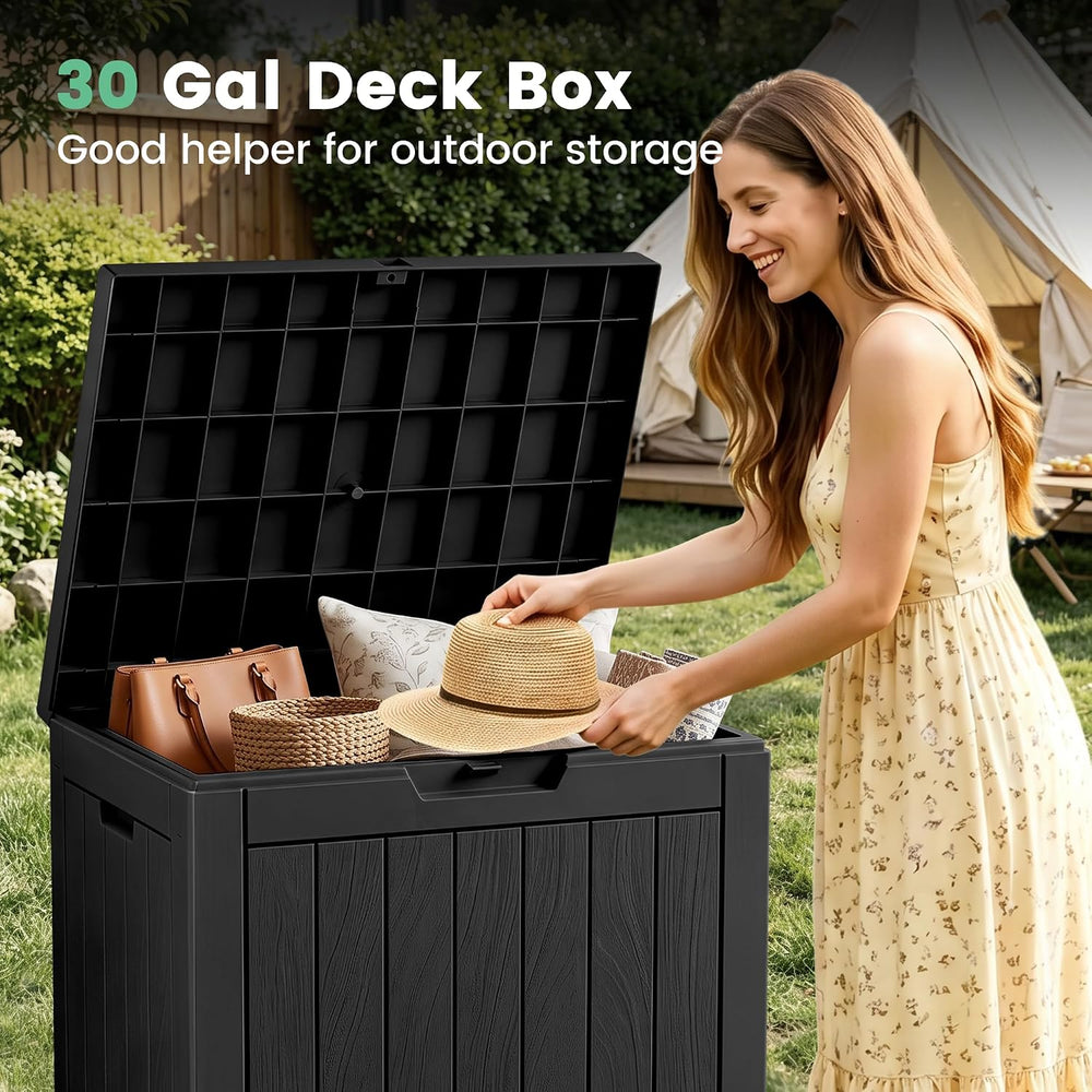 30 Gallon Outdoor Storage Box, Waterproof Resin Deck Box with Side Handles, L...