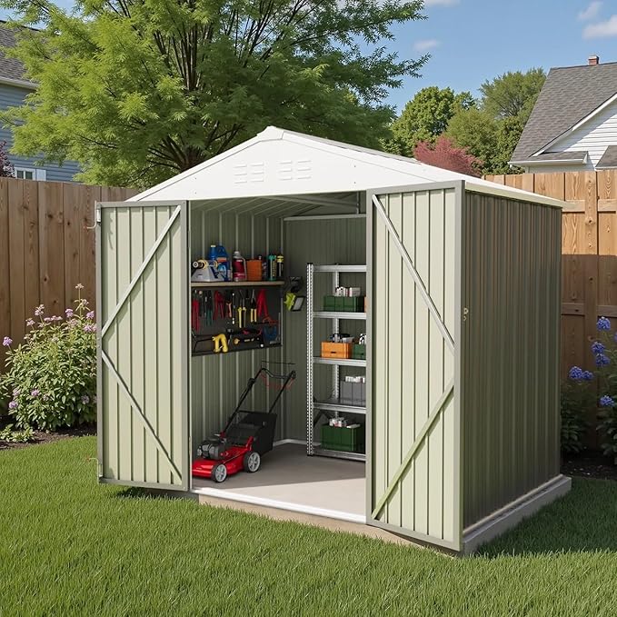 Greesum 8×6FT Outdoor Storage Shed, Metal Patio Storaged Sheds with Lockable ...