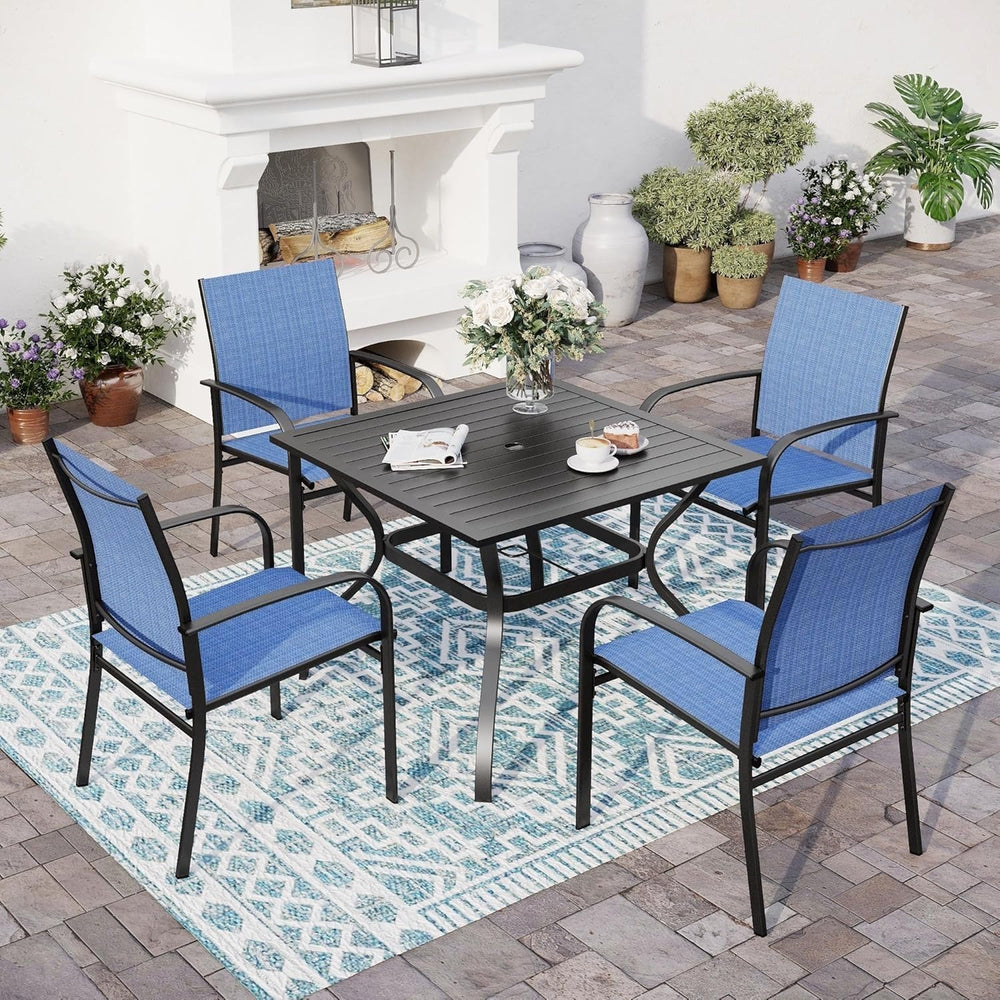SUNSHINE VALLEY 5pc Patio Dining Set, 37" Square Table & 4 Blue Chairs