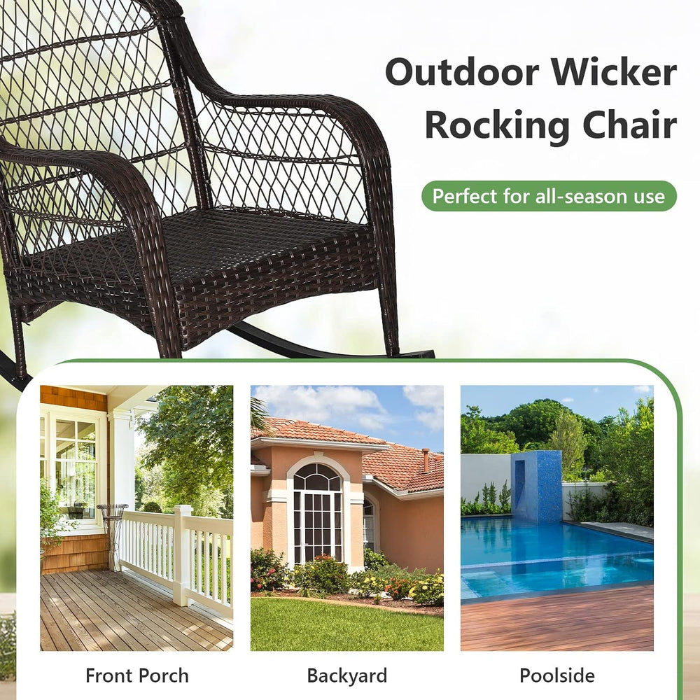 MEDIMALL Outdoor Wicker Rocking Chair, Patio Rattan Rocker w/Lumbar Pillow, P...