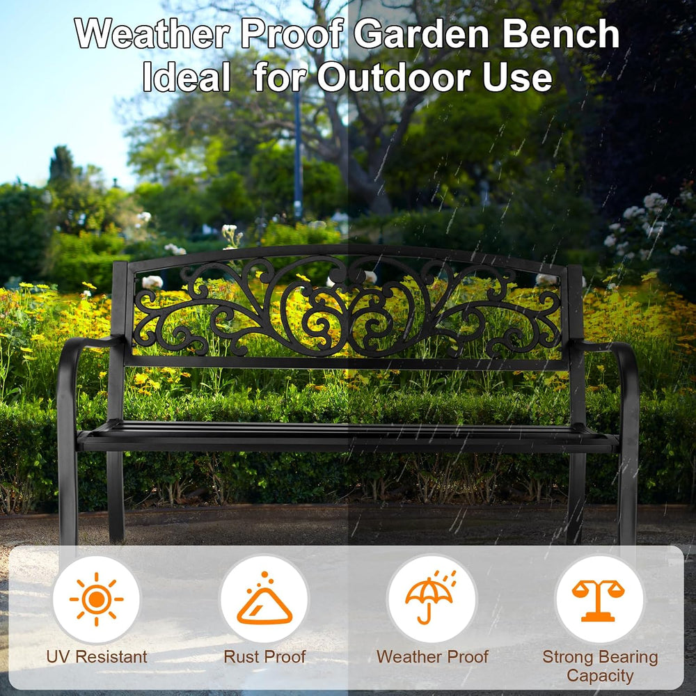 50in Outdoor Garden Park Bench,Outdoor Metal Porch Benches,Weatherproof Patio...