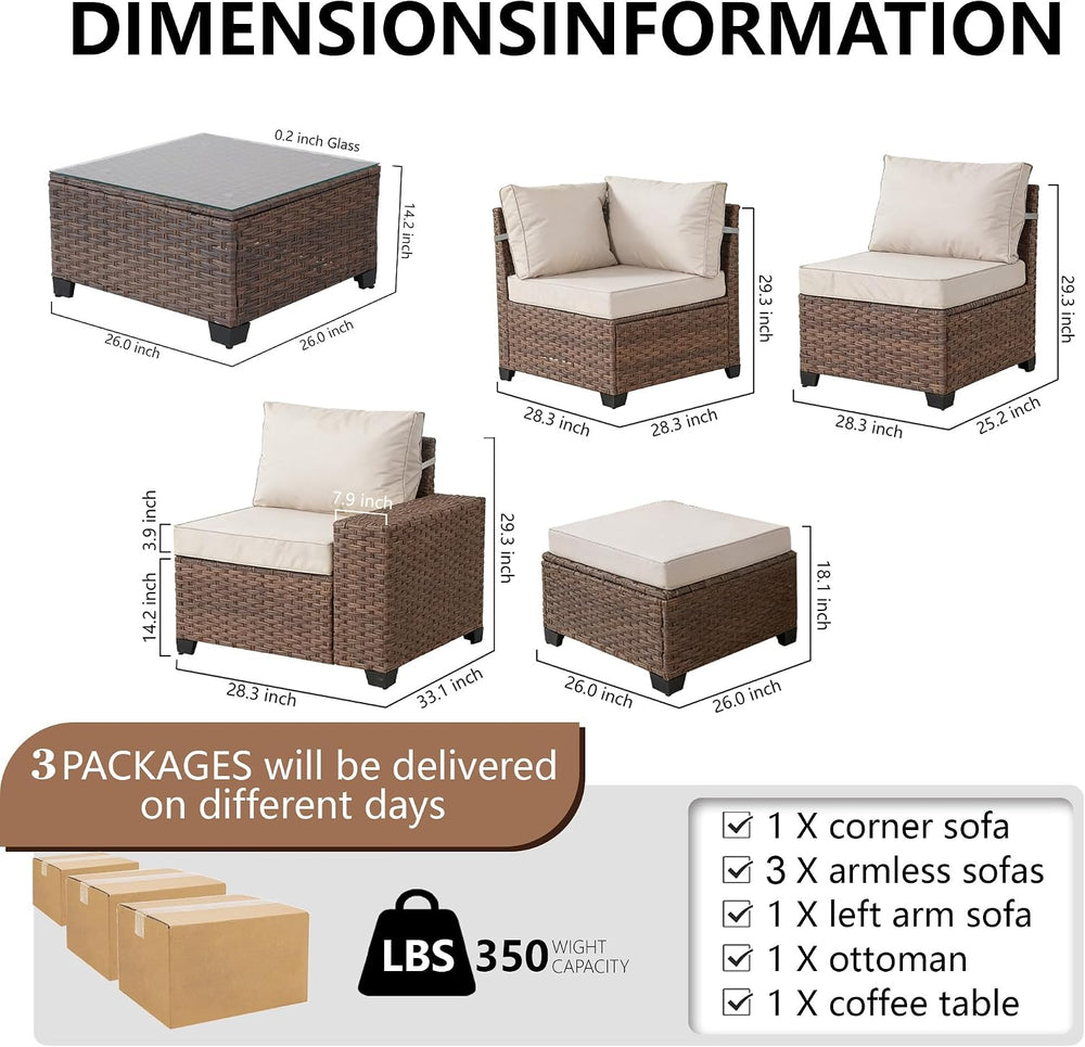 7 Pieces Patio Furniture Set - All-Weather Wicker Outdoor Sectional Sofa, Rat...