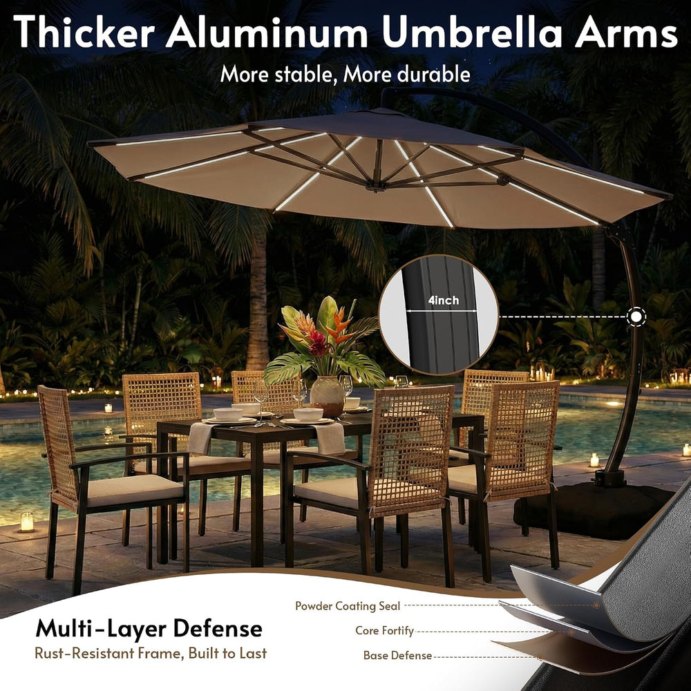 11FT Solar Powered LED Light Cantilever Patio Umbrella with Base Included, La...