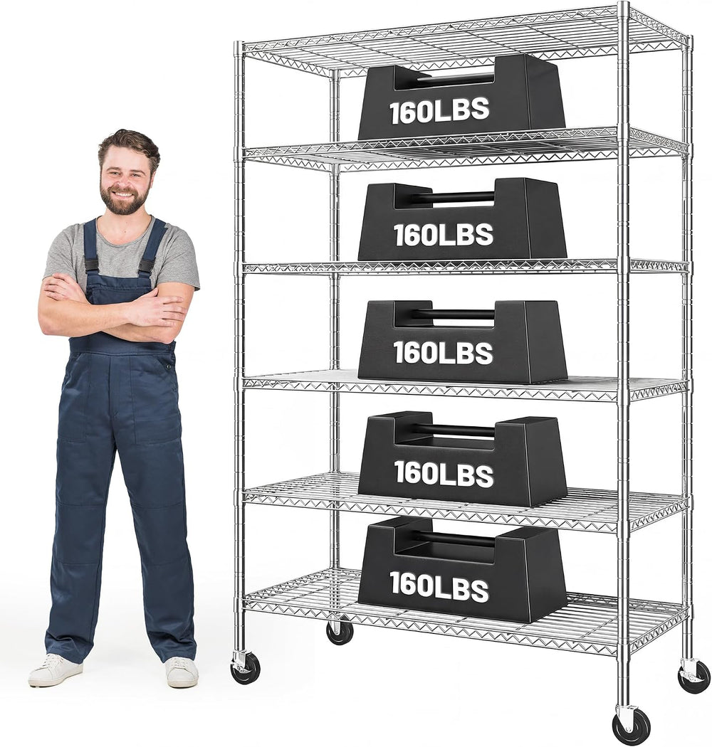Romorgniz 6-Tier Rolling Storage Shelves with Locking Wheels, Garage Chrome