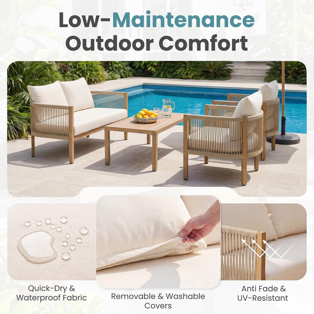 Wicker Patio Sofa Furniture Outdoor Loveseat Balcony Couch, Beige