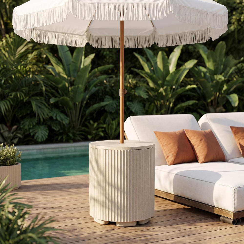 Patio Table for Umbrella, Pool Side Table, 2 Pack, Beige