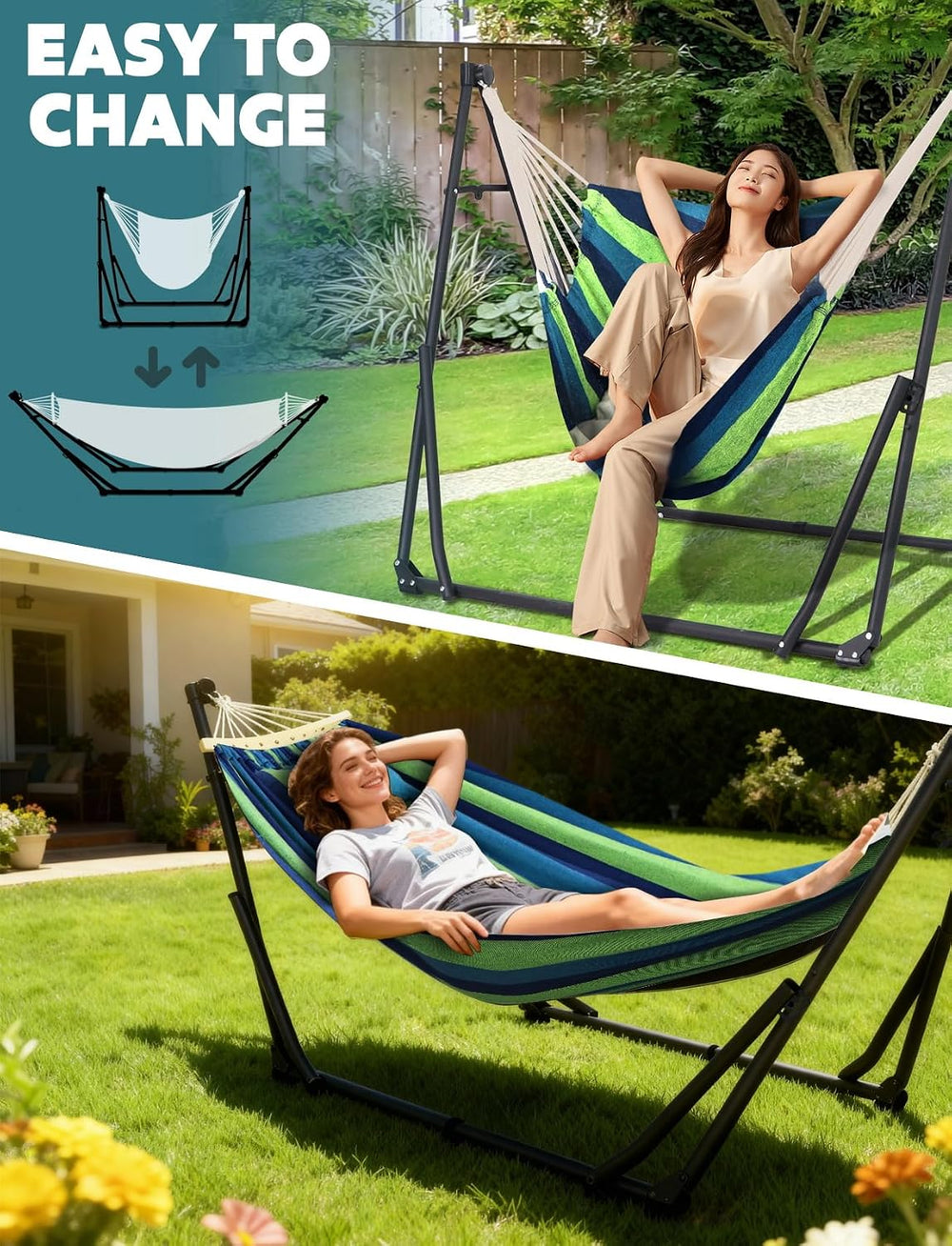 ANYOO 2-in-1 Hammock & Chair Stand with Collapsible Steel Frame & Car...