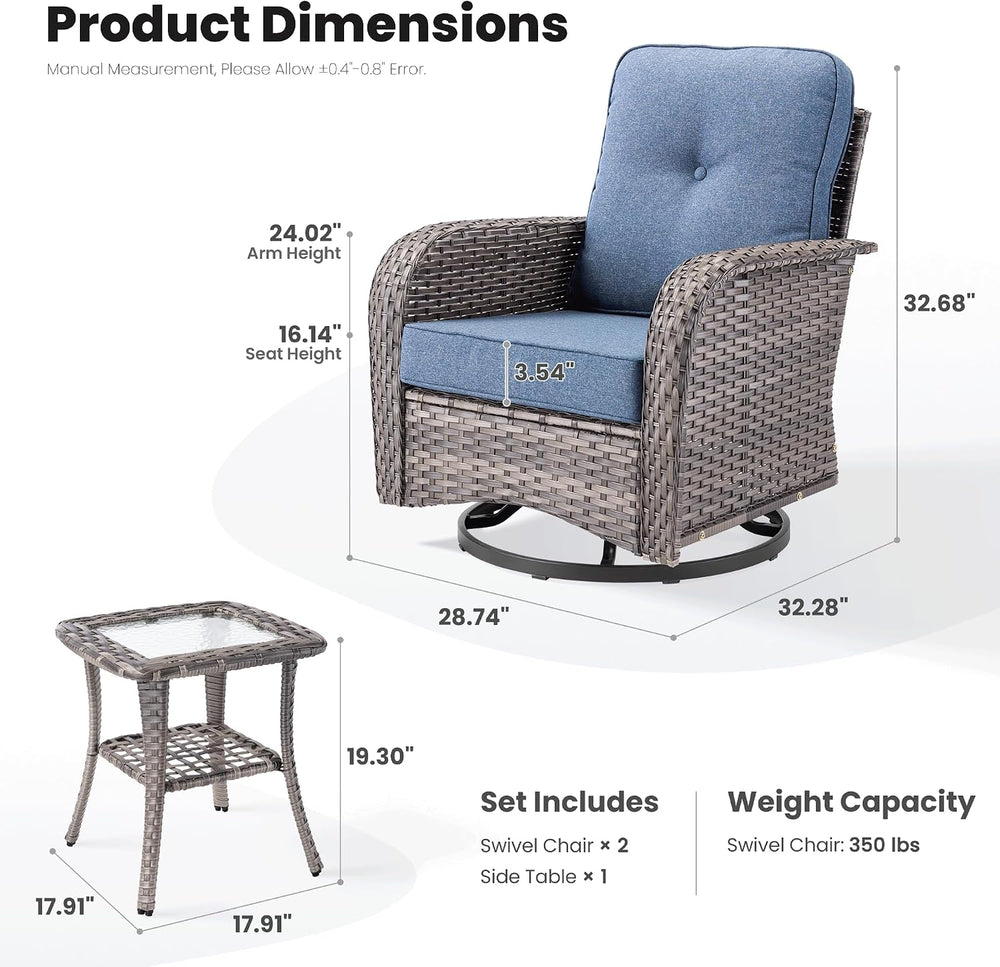 ovios 3 Pieces Patio Furniture Set, Outdoor Wicker Sofa with Swivel Glider Ch...