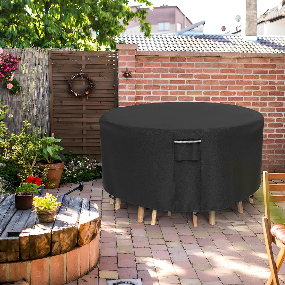 Round Patio Furniture Covers, 500D Heavy Duty Waterproof UV Resistant Cover f...