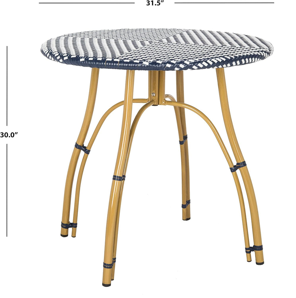 SAFAVIEH Outdoor Kylie Wicker Patio Bistro Table, 31.5" Navy/White PAT4011A