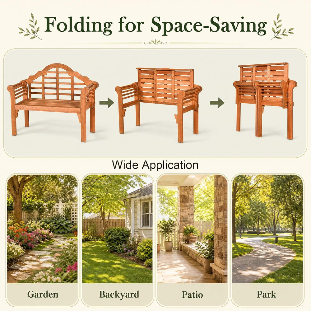 Tangkula 49” Folding Outdoor Eucalyptus Wood Garden Bench, Natural