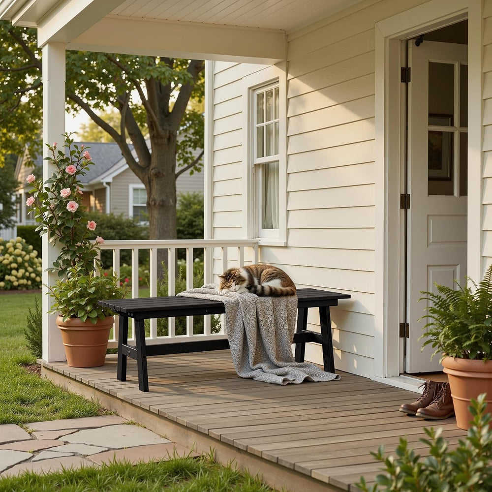 nalone Outdoor Bench, All-Weather HDPE Backless Bench for Porch (Black)