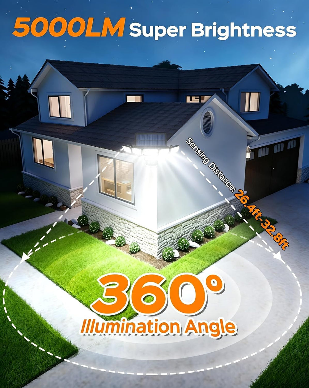 Solar Flood Lights Outdoor,5000LM Clip on Solar Lights with Motion Sensor