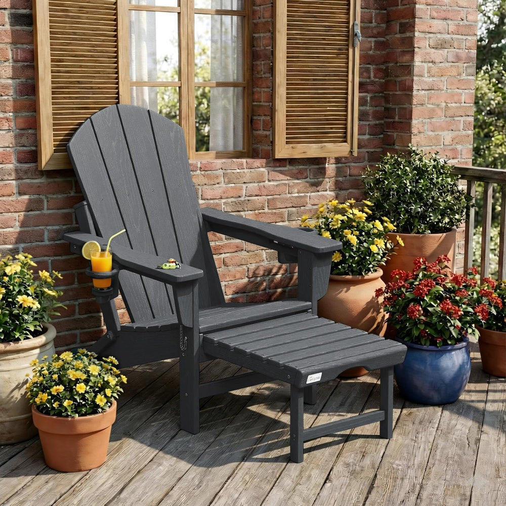 Mdeam HDPE Folding Adirondack Chairs Set of 2, 400 lbs 2 Cup Holders, Grey