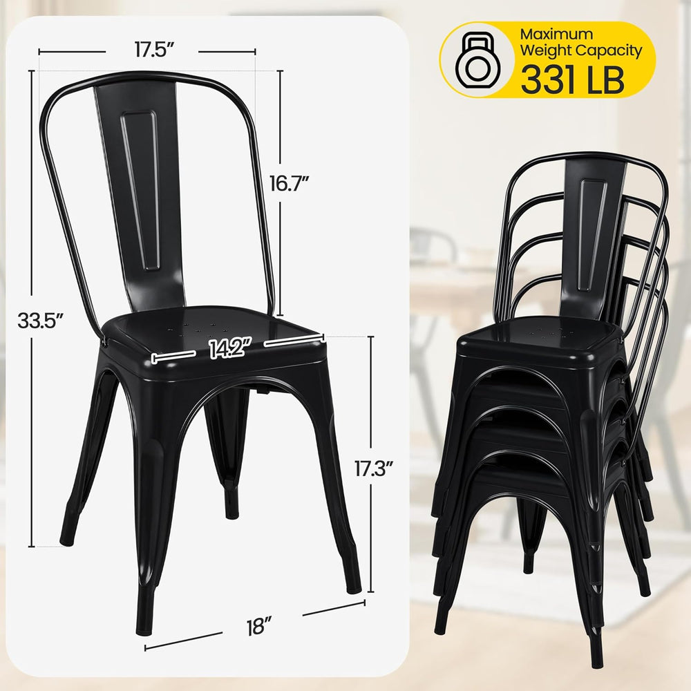 Yaheetech Metal Dining Chairs Set of 4, Stackable Outdoor Chairs, Black