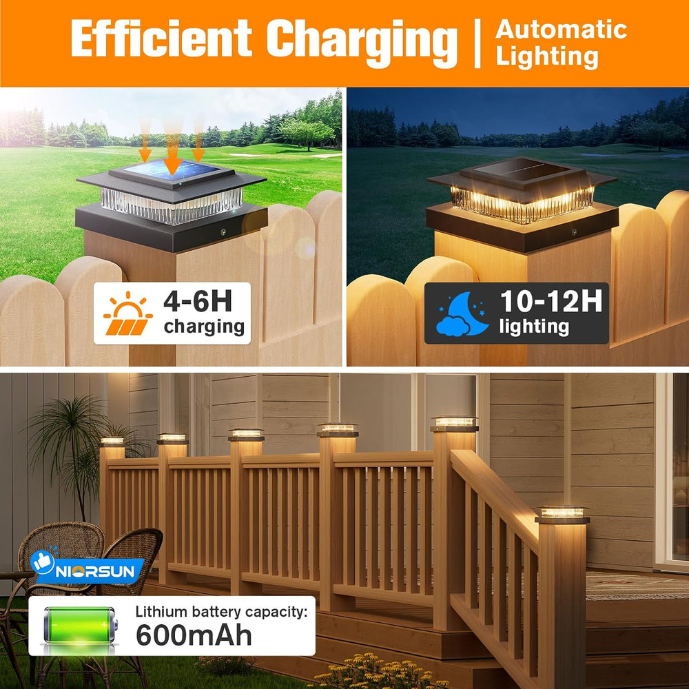 NIORSUN 4x4 Post Solar Lights Color Changing,Solar Post Light, 6 Pack Black