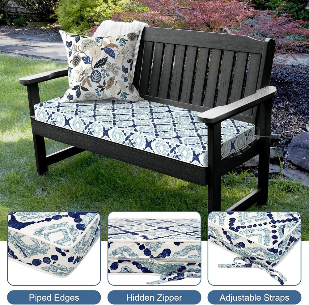 LVTXIII Bench Cushion with Ties, 48x18 Inch Water-Repellent Patio Furniture C...