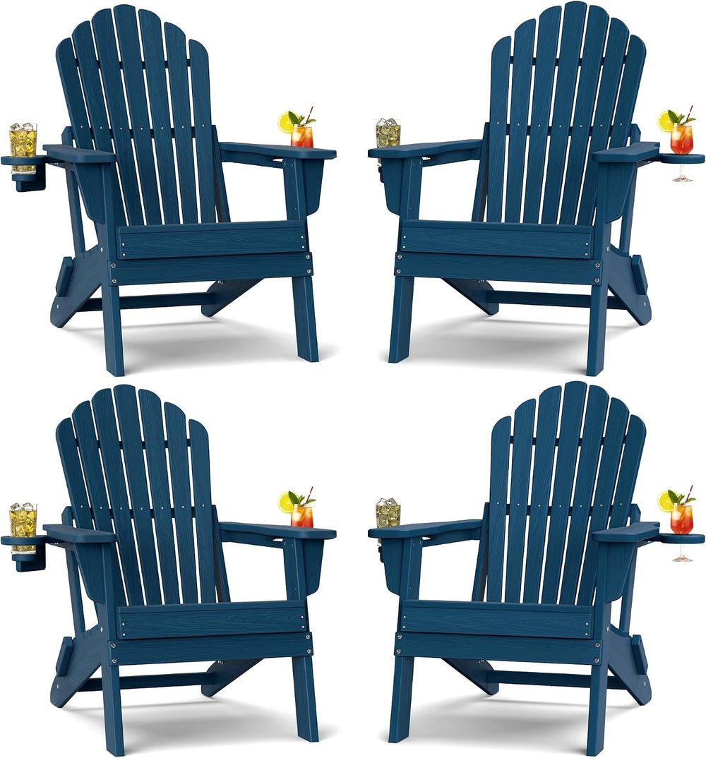 Oversized Folding Adirondack Chair Set of 4, Outdoor Chair, Navy