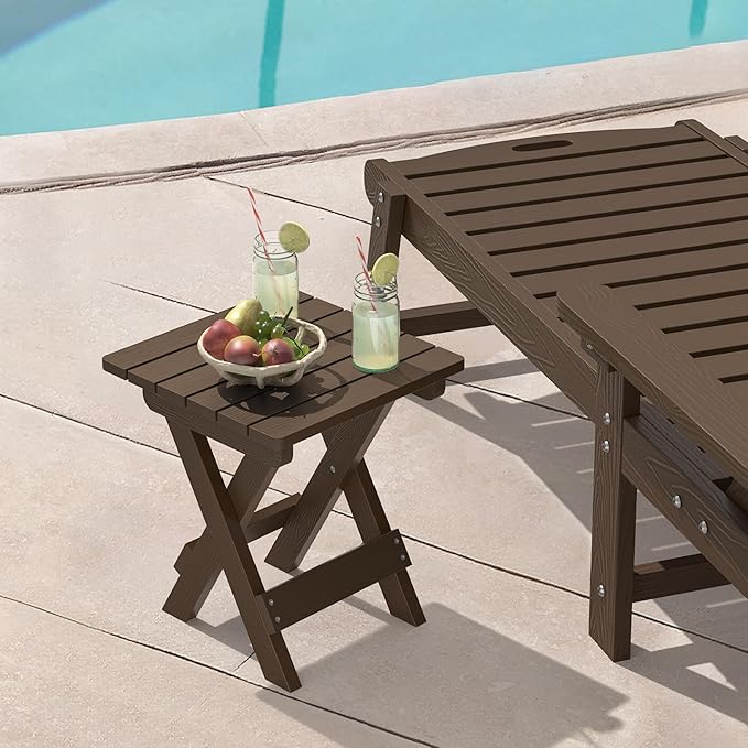 LUE BONA Small Outdoor Folding Side Table, HDPS Outside End Table for Patio, ...