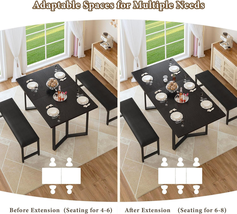 HUAHUU 63" Extendable Dining Table Set for 4-6, Kitchen Table with 2 Uph...