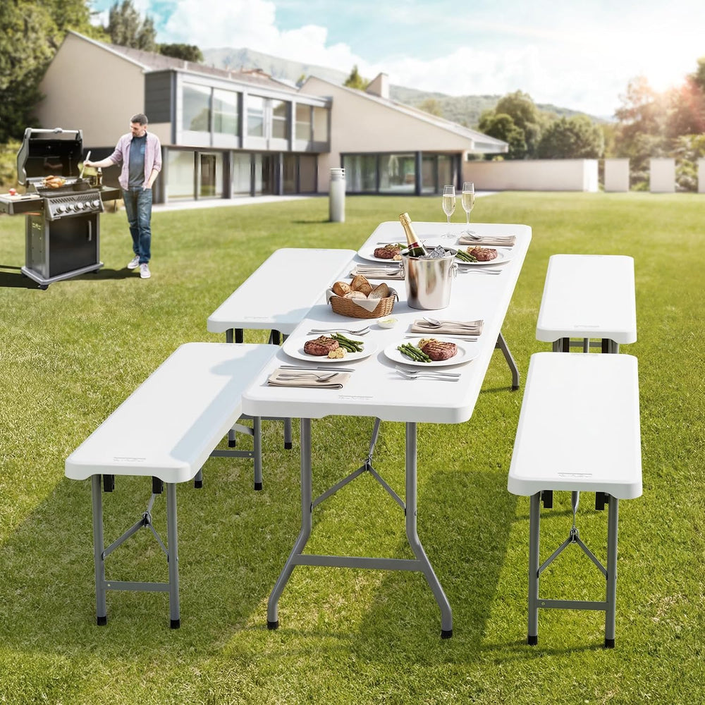 VINGLI 4 feet Plastic Folding Bench,Portable in/Outdoor Picnic Party Camping ...