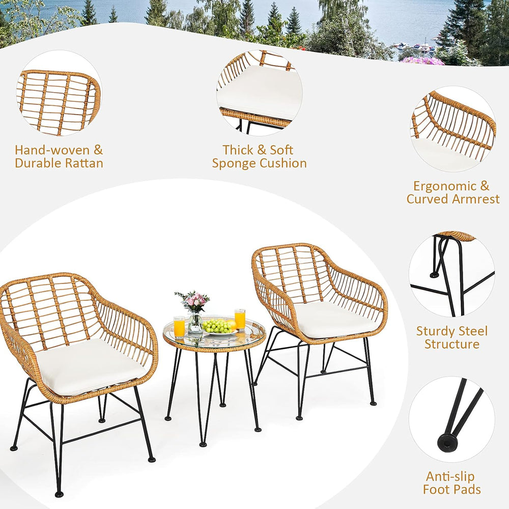 KOTEK 3 Pieces Patio Bistro Set with Seat Cushions, White