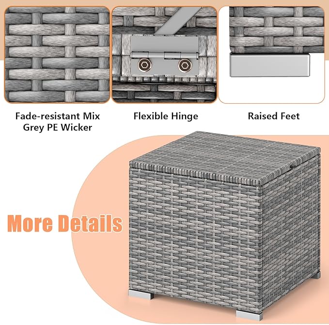 RELAX4LIFE Wicker Outdoor Storage Ottoman - 2-Piece Rattan Footstool w/Remova...