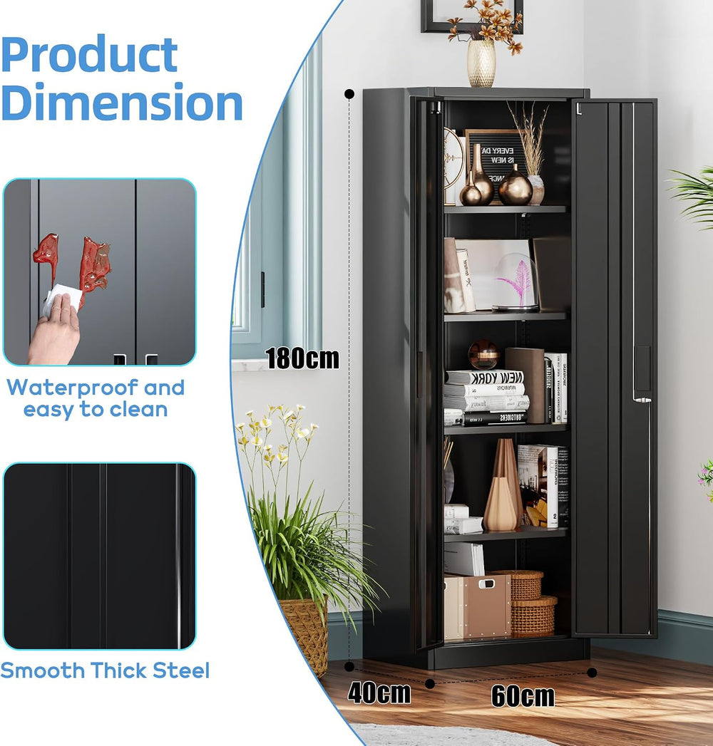 24" W Metal Storage Cabinet with Locking Doors and Adjustable Shelves,Black