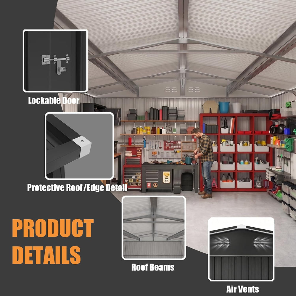 MNLR 12x18 FT Outdoor Metal Storage Shed Extra-Large for Backyards