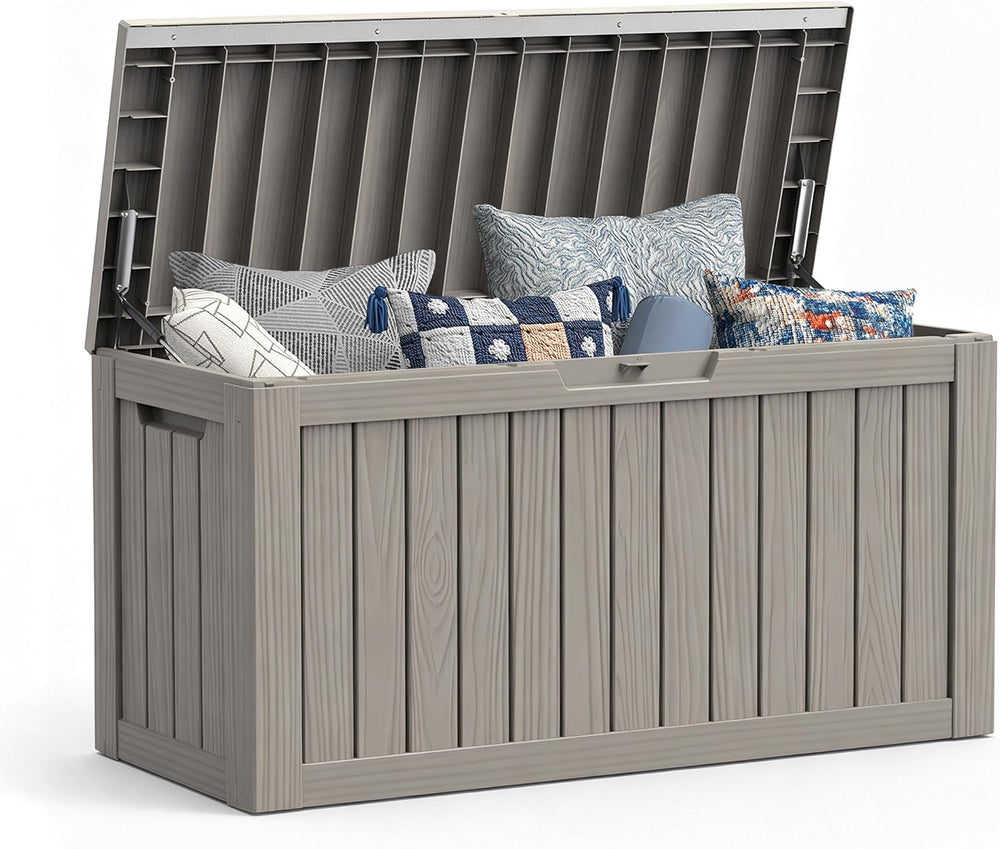 Mars Villa 90 Gallon Deck Box, Outdoor Storage Box, Outside Bin, Grey