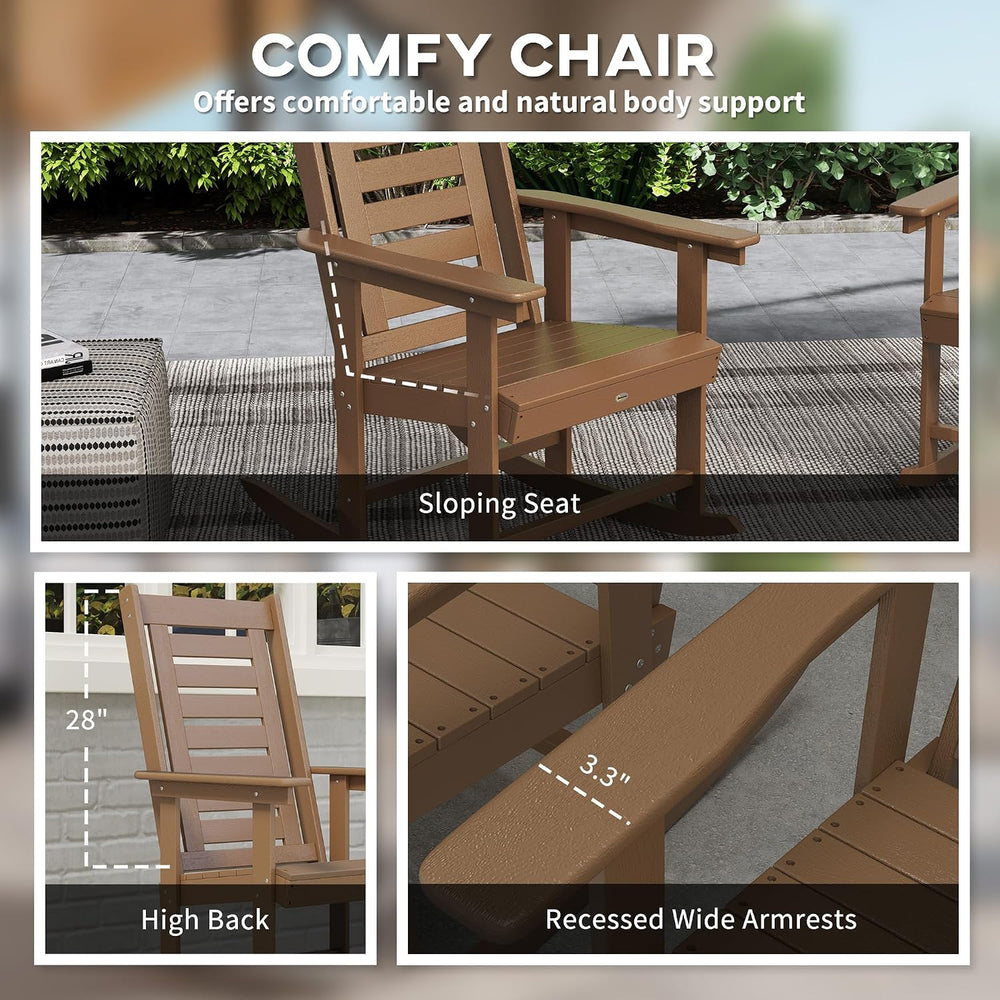 Outsunny Outdoor Rocking Chairs Set of 2 HDPE Patio 28" High Back Brown