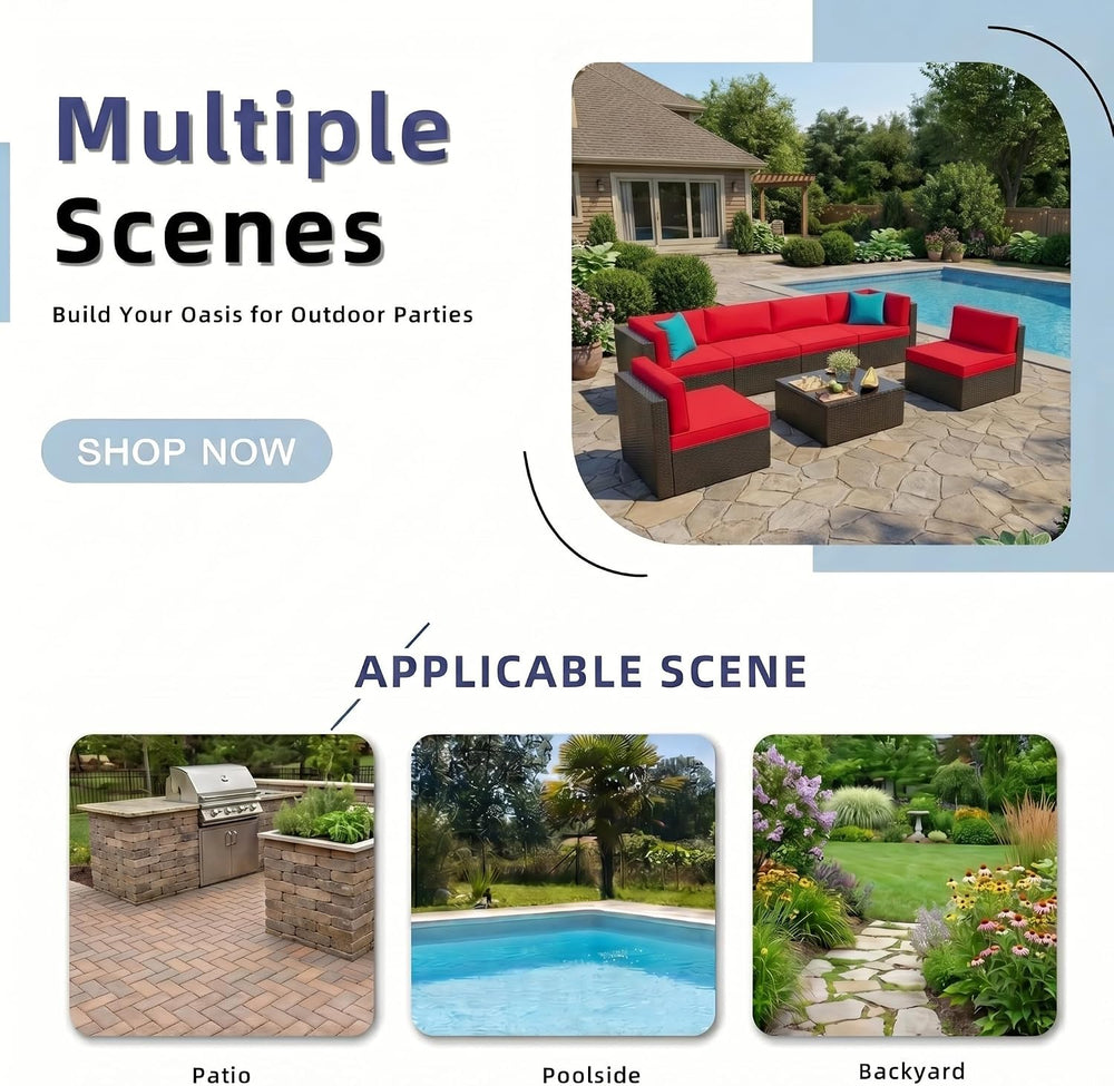 Vongrasig 7 Pieces Patio Furniture Sets, Outdoor Sectional Sofa, Red