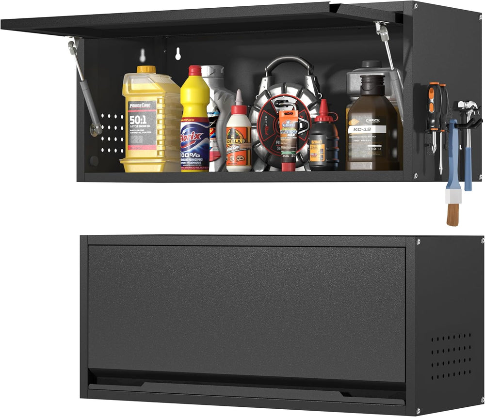 Metal Garage Wall Cabinet with Up-Flip Door,Steel Upper Storage Cabinet with ...