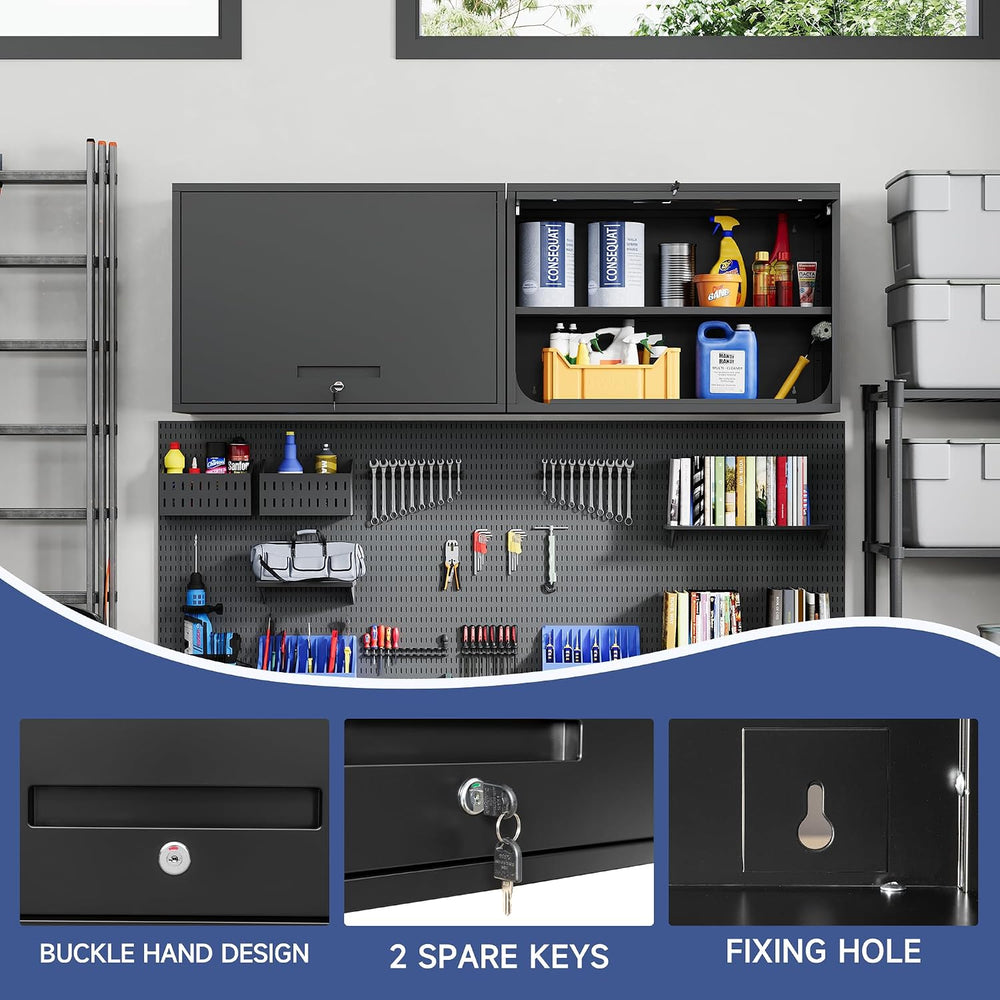 Metal Wall Cabinet with Locking Door and Shelf, Hanging Garage Cabinets with ...