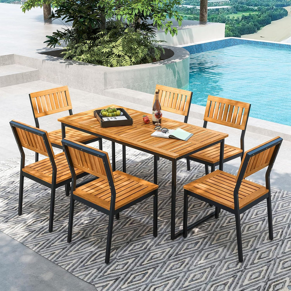 Tangkula 7 Piece Outdoor Dining Set for 6, Acacia Wood Rectangular Dining Tab...