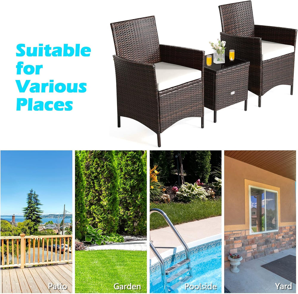 3 Pieces Patio Furniture Set, Wicker Outdoor Furniture with Water-Resistant C...